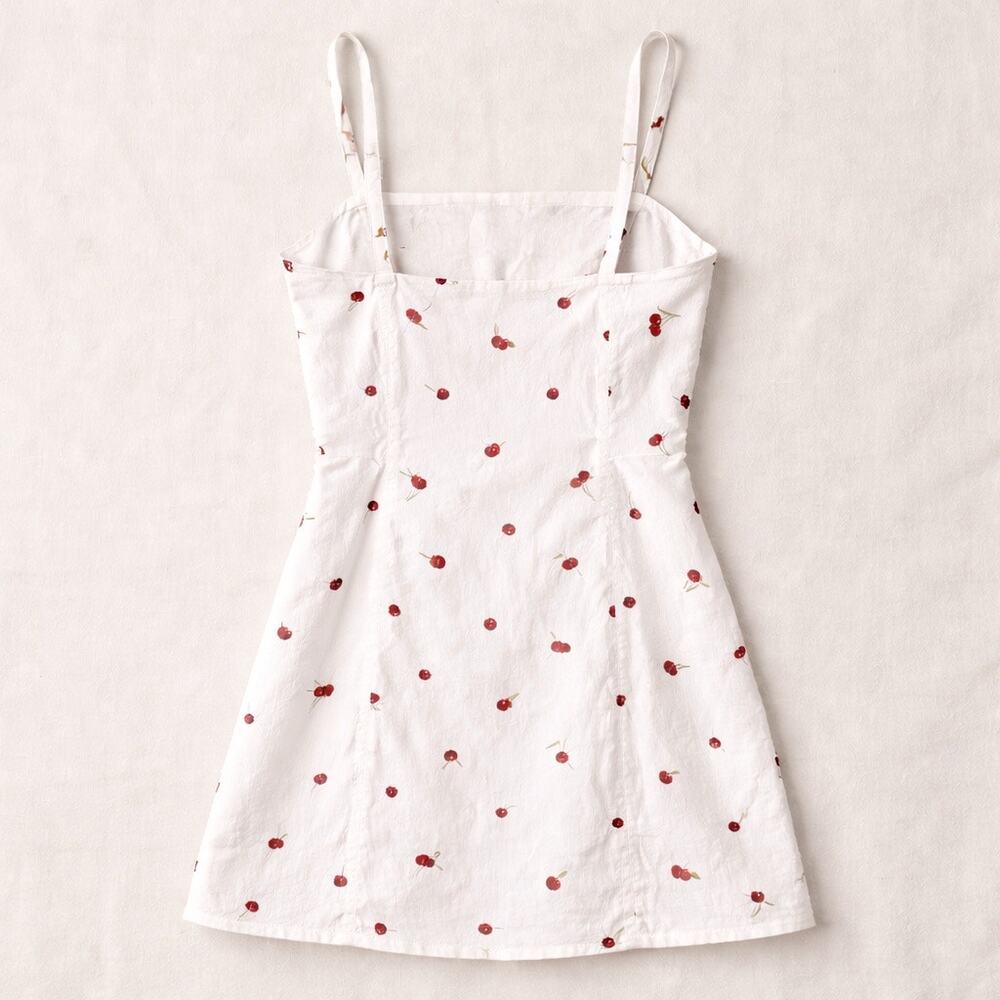 Abercrombie & Fitch Cherry Print Mini Dress | White Cotton Sundress | Size SP - Picture 4 of 7